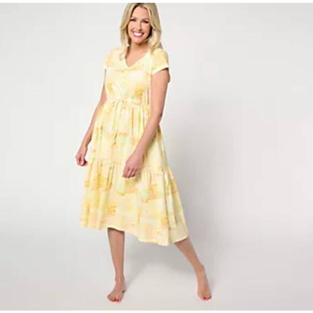 Stan Herman QVC Dress Medium Cotton Tiered Floral‎ Casual
